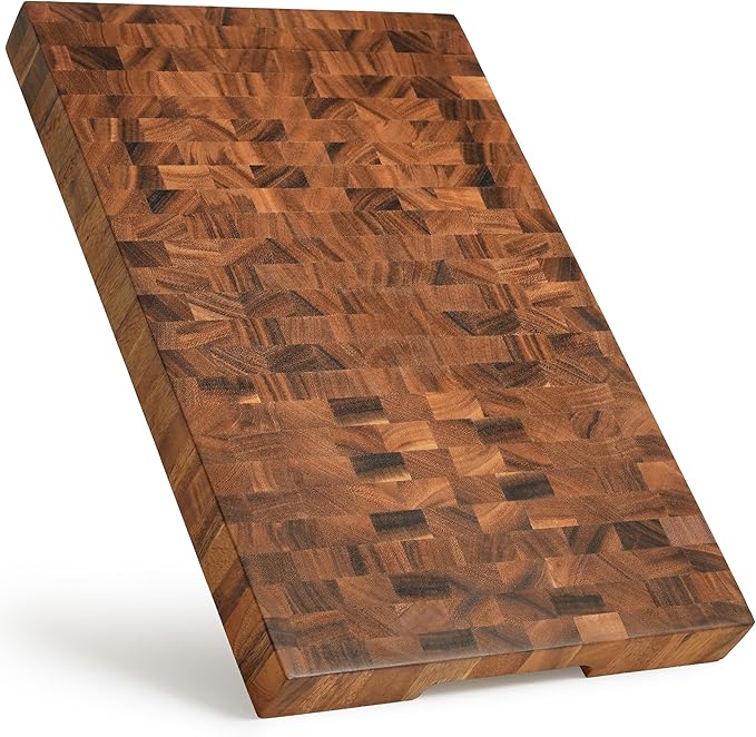SHUMARU Tropical Walnut End-Grain Wood Cutting Board – 20X13X1.6" Butcher Block | Handmade in Bali - Silky-Smooth, Knife‑Friendly, Ergonomic Grips & Non‑Slip Feet