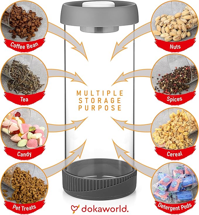 dokaworld Glass Canisters Set - Kitchen Leakproof Seal Food Storage Jars - Coffee Bean Container - Pack of 5 Glass Canisters With Vacuum Airtight Lids for Cereal, Pet Treats, Nuts, Candy