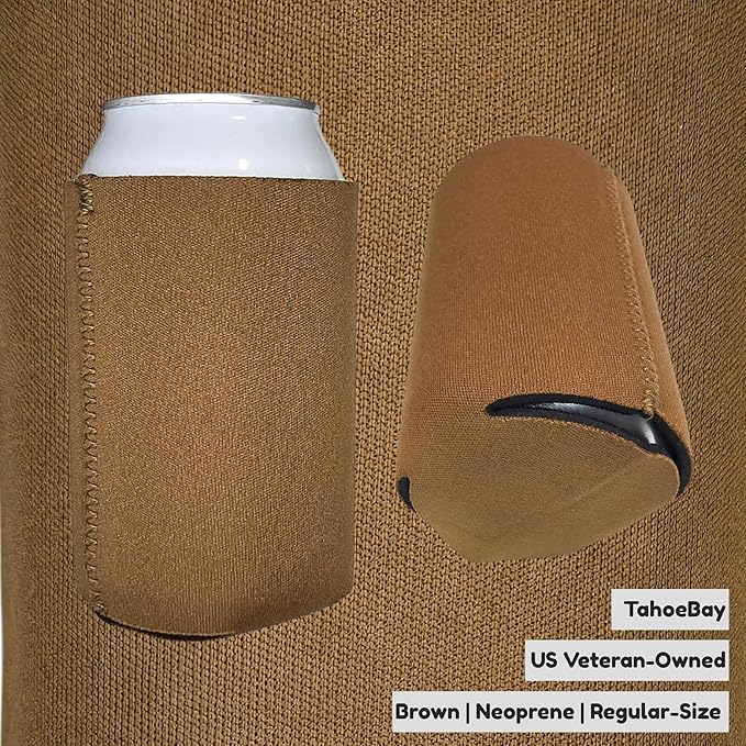 TahoeBay Neoprene Can Cooler Sleeves (50-Pack) Bulk Blank Sublimation Blanks for Vinyl Regular Size Plain Beer Coolers for Soda Cans & Bottles Black, White, Solid Color Set (Brown)