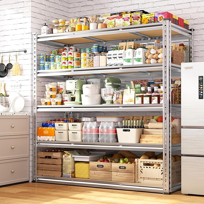Galvanized Garage Shelving Load 3050LBS, 5-Tier Storage Shelves, Adjustable Garage Storage Shelves, Industrial Shelving, Metal Shelf for Basement, Warehouse, Kitchen, 48" W x 71.9" H x 17.9" D