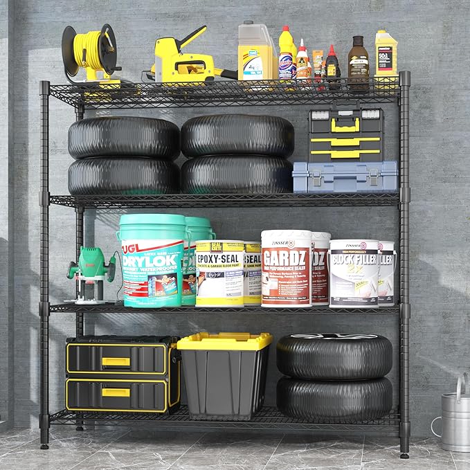 Homdox Heavy Duty Metal Shelves for Storage, 4 Tier Storage Racks and Shelving, Commercial Adjustable Wire Shelving Unit on Wheels, Garage Rack Pantry Shelves Kitchen Shelving, 24"x60"x72", Black
