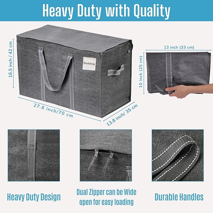 VENO 6 Pack Moving Bags and Large Christmas Storage Bins with lids. Alternative to Moving Boxes, Packing Supplies for College. Extra Large Heavy Duty Totes for Packaging (Dark Gray, 6 Pack)