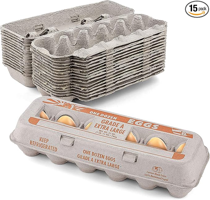Printed Natural Pulp Egg Cartons Holds Up to Twelve Eggs - 1 Dozen Extra Large - Strong Sturdy Material Perfect For Storing Extra Eggs - by MT Products (15 Cartons) - Made in The USA