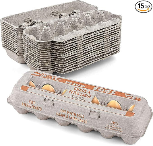 Printed Natural Pulp Egg Cartons Holds Up to Twelve Eggs - 1 Dozen Extra Large - Strong Sturdy Material Perfect For Storing Extra Eggs - by MT Products (15 Cartons) - Made in The USA