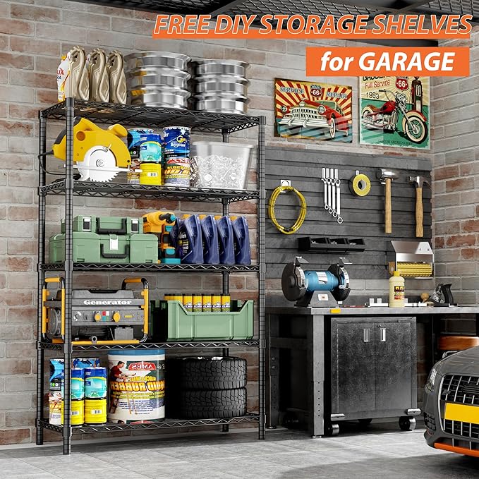 Storage Shelves Heavy Duty, 4 PCS 36" L x 14" W x 72" H Garage Wire Shelving Unit Loads 1750LBS, 5-Tier Adjustable Metal Industrial Utility Shelf Rack for Kitchen, Laundry Room, Warehouse, Basement