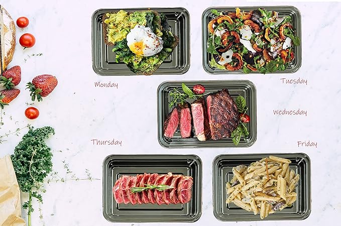 DHG PROFESSIONAL 50 sets Rectangle Meal Prep Microwavable Food Containers Reusable Plastic BPA Free 32oz Rectangle