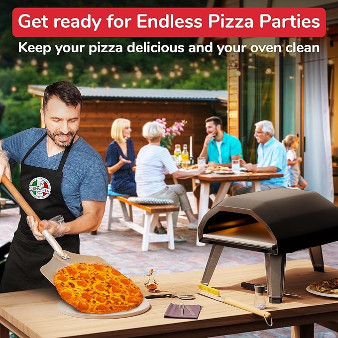 Senwosa Pizza Oven Accessories Set - 3 Piece Pizza Making Kit with Pizza Peel, Pizza Oven & Stone Brush with Scraper, Turning Fork & Bubble Popper - Tools for Indoor Outdoor Brick Wood Gas Ovens