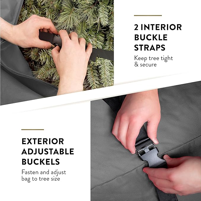 ZOBER 600D Oxford Fabric Rolling Christmas Tree Storage Bag - Fits 7.5 Ft Artificial Trees - Waterproof Christmas Tree Bag For Storage Box For Xmas, Durable Handles and Wheels - Card Slot - Gray