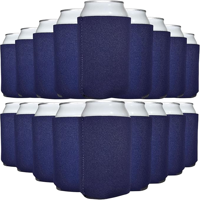 TahoeBay Neoprene Can Cooler Sleeves (50-Pack) Bulk Blank Sublimation Blanks for Vinyl Regular Size Plain Beer Coolers for Soda Cans & Bottles Black, White, Solid Color Set (Navy Blue)