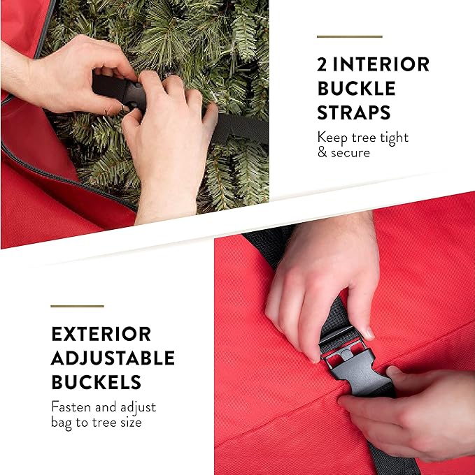 ZOBER 600D Oxford Fabric Rolling Christmas Tree Storage Bag - Fits 7.5 Ft Artificial Trees - Waterproof Christmas Tree Bag For Storage Box For Xmas, Durable Handles and Wheels - Card Slot - Red