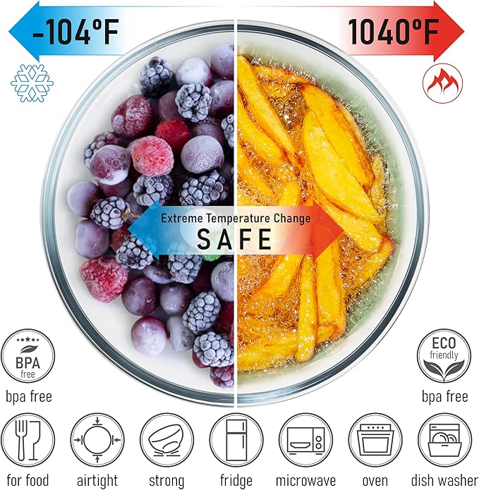 dokaworld Set of 5 Nesting Glass Bowls with New Updated Acacia Lids for Foodprep, Storage, Mixing & Cooking - Microwave & Oven-ready BPA Free Durable Heat Resistant Inert Borosilicate Glass