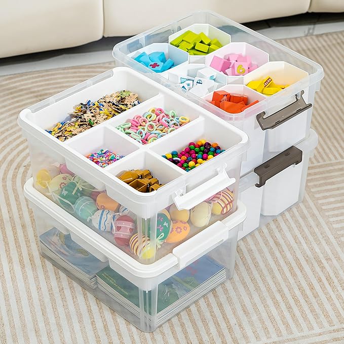 Citylife 17 QT Plastic Storage Bins Clear Storage Box with Lids Multipurpose Stackable Storage Containers for Organizing Tool, Craft, Crayon, 2 Packs