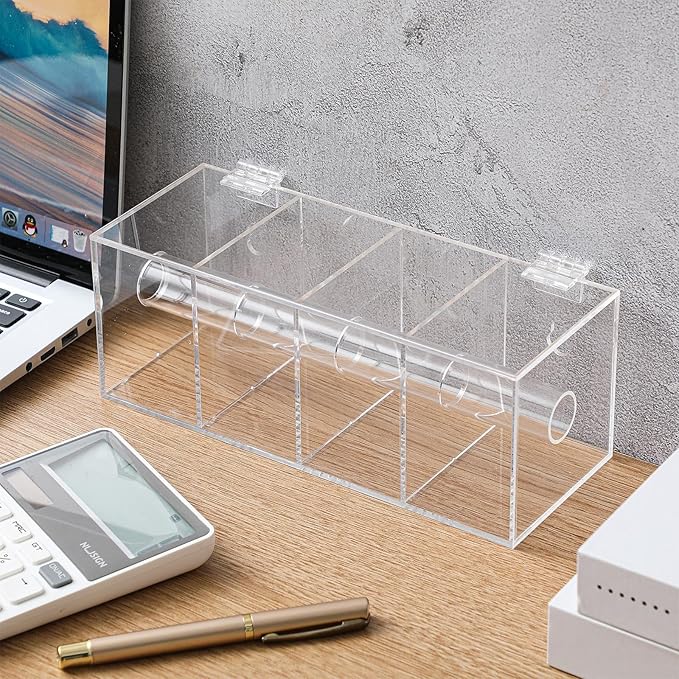 Day of The Week Sticker Dispenser 2.17" Square Acrylic Sticker Roll Holder Covered Label Dispenser Wall Mount 4 Slot Holder for Office Desktop Stickes, Clear, Short Single Layer(No Label)