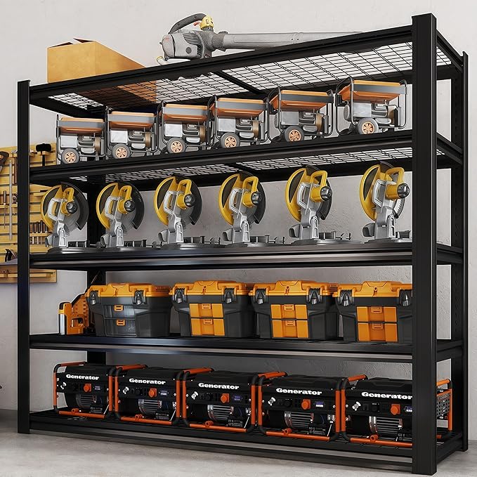 62" W x 24" D x 72" H Garage Shelving Heavy Duty Metal Shelving 3500LBS Storage Shelves Adjustable Metal Shelves for Storage Industrial Garage Shelves for Warehouse Basement (5T 72*62*24)