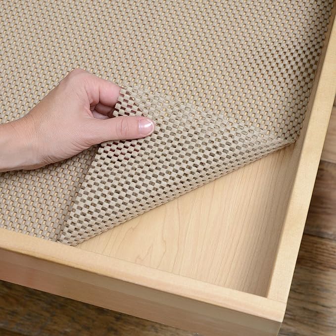 Con-Tact Brand Grip Premium Shelf Liner, Thick and Non-Adhesive Drawer Liner, Multi-Purpose and Easy to Use, 18" x 10', Stone, Pack of 1