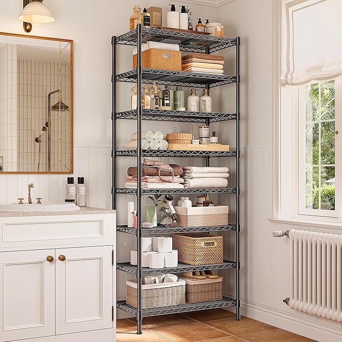 8 Tier Storage Shelves Wire Shelving Unit 1200LBS,Metal Shelving Adjustable and Heavy Duty Shelves for Storage Rack,Pantry Shelves Kitchen Office Industrial Commercial 72H X 13.8D X 23.6W