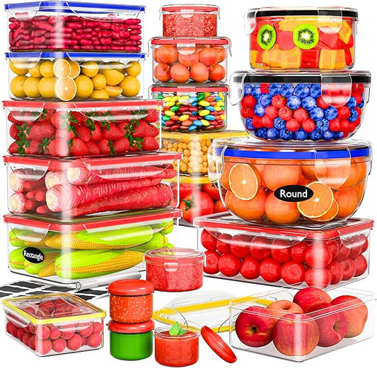 40 Pcs Food Storage Containers with Lids Airtight- Plastic Meal Prep Container for Pantry Kitchen Organization, Microwave, Dishwasher, Freezer Safe -100% Leak Proof (20 Stackable Boxes-20 Lids)