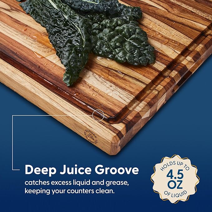 Sonder Los Angeles Bradbury Wood Cutting Board | Teak Edge Grain Cutting Board for Kitchen with Juice Groove & Sorting Compartments for Charcuterie | Gift Box Included | 20x15x1.5 in
