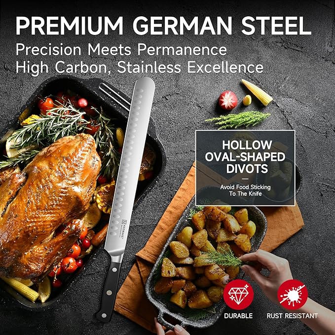 KEEMAKE Brisket Knife, 12 Inch Carving Knife, Razor Sharp German Steel Slicing Knives for Meat with Ergonomic Handle for Meat Cutting, Roasts, BBQ, Turkey