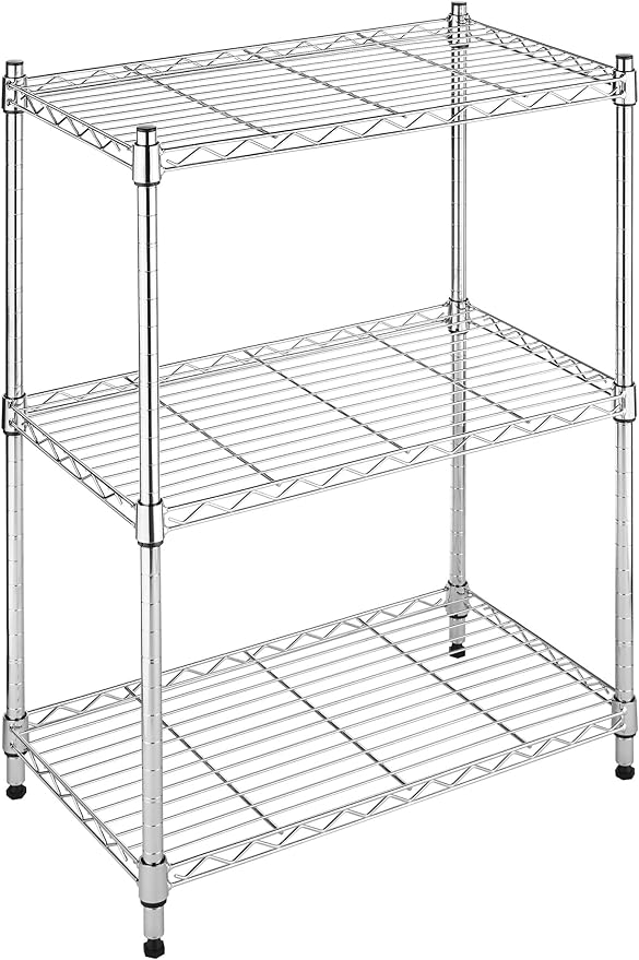 Whitmor 3 Tier Shelving Unit, Metal Storage Shelves, 400 lbs Capacity per Shelf, 1200 lbs Total, Adjustable Heavy Duty Shelf for Kitchen, Garage, Plant, 23" L x 13" W x 30" H, Chrome