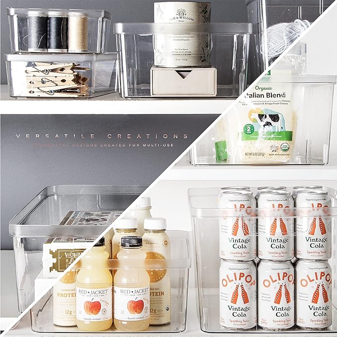 BINO | Plastic Storage Bins, Square - 12 Pack | THE LUCID COLLECTION | Multi-Use Organizer Bins | Built-In Handles | BPA-Free | Pantry Organization | Home Organization | Fridge Organizer | Freezer Org