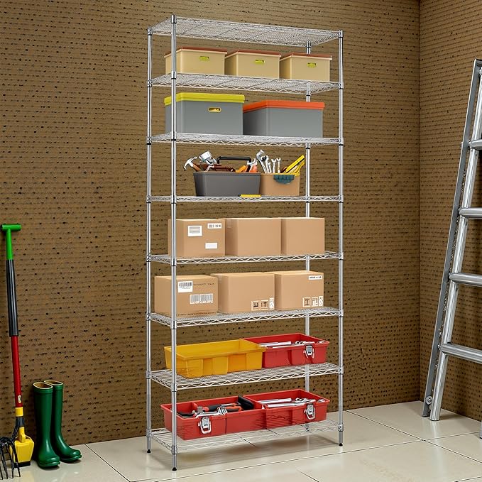 Finnhomy 8-Tier Wire Shelving Unit Adjustable Steel Wire Rack Shelving, 14x36x80 Inches 8 Shelves Metal Storage Rack, Pantry Shelves for Storage, Metal Garage Shelves with NSF Certified, Chrome