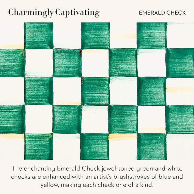 MACKENZIE-CHILDS Enamel Colander, Decorative Kitchen Strainer, Large, Green-and-White Emerald Check