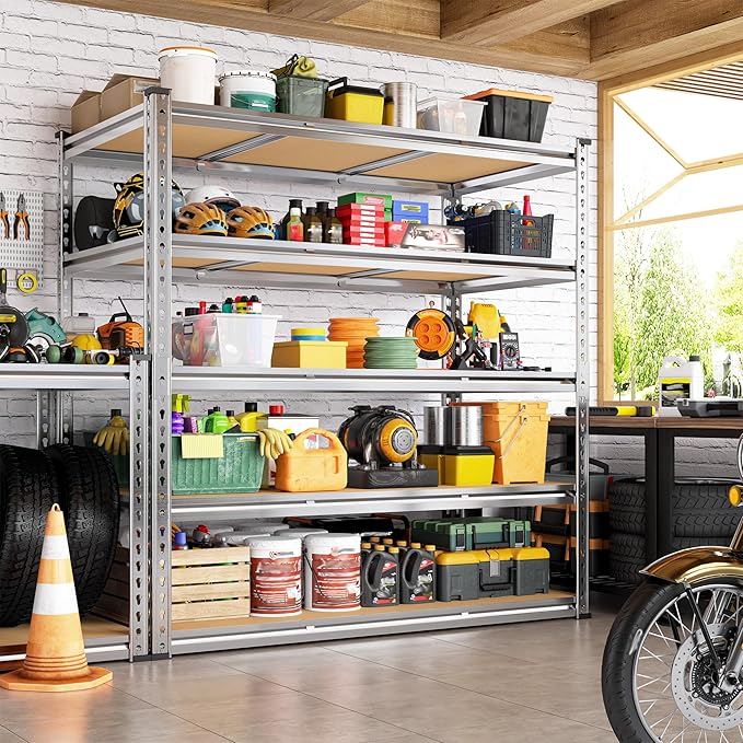 Galvanized Garage Shelving Load 3100LBS, 5-Tier Storage Shelves, Adjustable Garage Storage Shelves, Industrial Shelving, Metal Shelf for Basement, Warehouse, Kitchen, 48" W x 71.9" H x 24.1" D