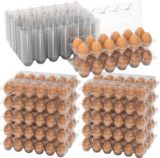 60PCS Egg Cartons Cheap Bulk, Large Egg Cartons Plastic 12 Count, 1 Dozen Reusable Egg Container Holder for Storing, Sharing, Selling, Clear Egg Cartons for Home Ranch Farm Market-2x6 Grids