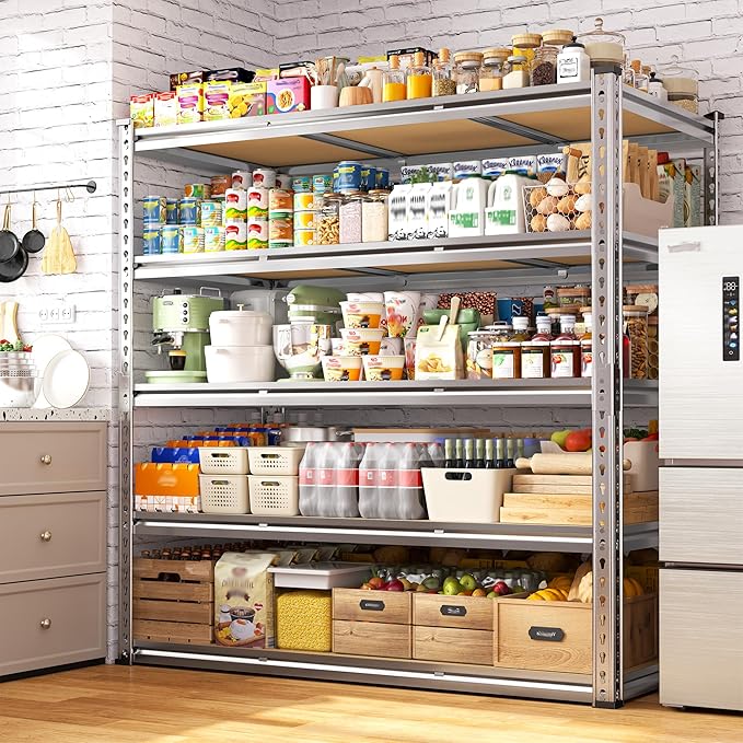 Galvanized Garage Shelving Load 3100LBS, 5-Tier Storage Shelves, Adjustable Garage Storage Shelves, Industrial Shelving, Metal Shelf for Basement, Warehouse, Kitchen, 48" W x 71.9" H x 24.1" D