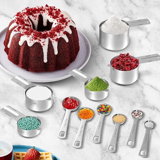 Minteem Measuring Cups and Spoons Set, Stainless Steel Measuring Cups Measuring Spoons with Easy to Read Markings, Ideal Kitchen Gadgets for Cooking & Baking, 11 Pack