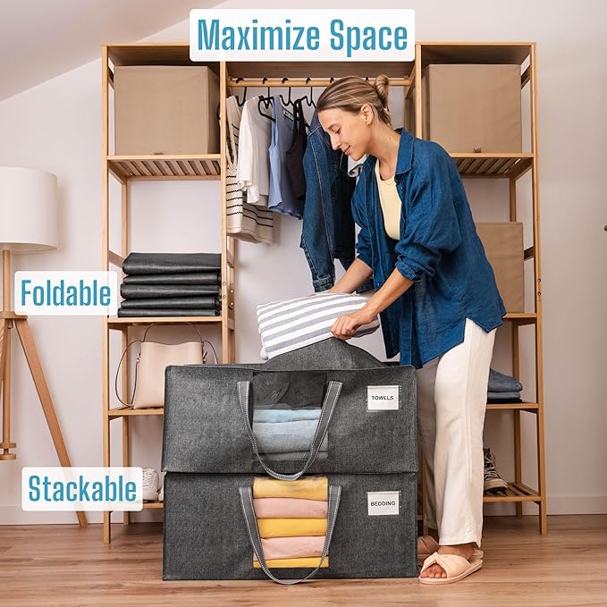 VENO 10 Pack Heavy Duty Moving Bags, Christmas Storage Bins with Lids, Transparent Window Design, Alternative to Moving Boxes, Storage Bags for Clothes, Blankets, Comforters, Pillows (Gray, 10 Pack)