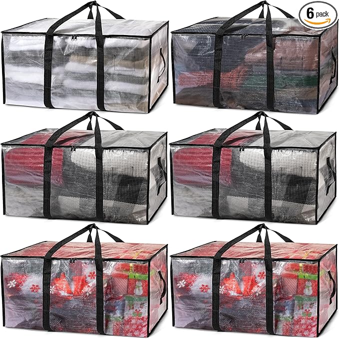ClearSpace Oversized Moving Bags or Storage Bag – Large Moving Boxes with Backpack Straps, Zippers & Handles – Heavy-Duty Packing Bags for Moving, College Dorm, Christmas Decorations, 6 Pack