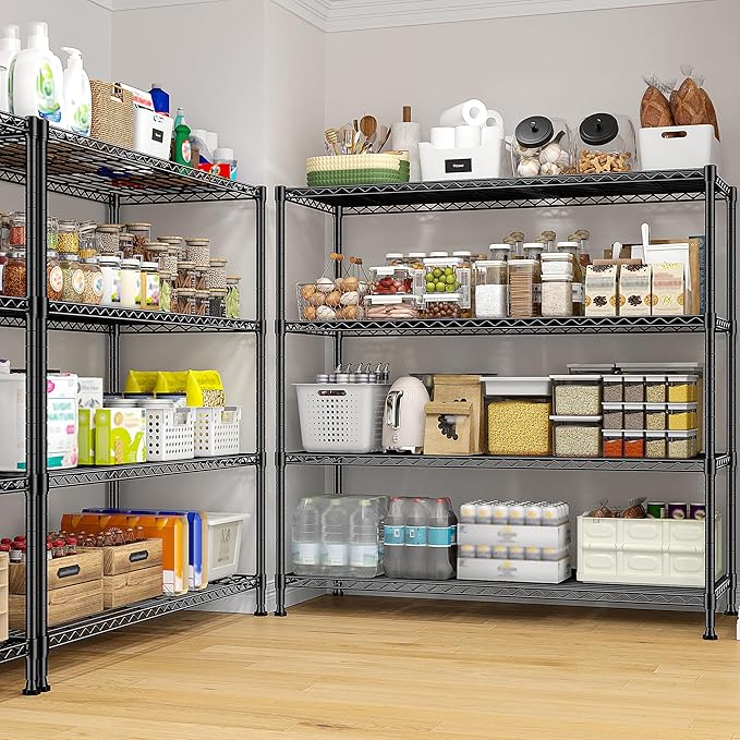 45 "W Metal Shelving Unit 4 Tier Storage Shelves Adjustable Wire Shelving Metal Shelf Pantry Shelves Wire Rack Commercial Shelving for Kitchen Pantry Utility Room Garage 45 "W x 59.4 "Hx 13.5" D Black