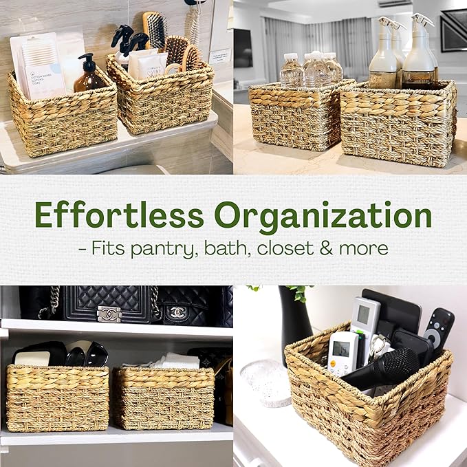 Small Wicker Baskets for Storage 2-Pack, Natural, Woven Baskets for Organizing Living Room, Pantry, Shelves, Wicker, Decorative - Small Size - 8x7x5.5 inches