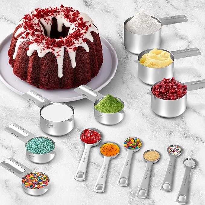 Minteem Measuring Cups and Spoons Set, Stainless Steel Measuring Cups Measuring Spoons with Easy to Read Markings, Ideal Kitchen Gadgets for Cooking & Baking, 13 Pack