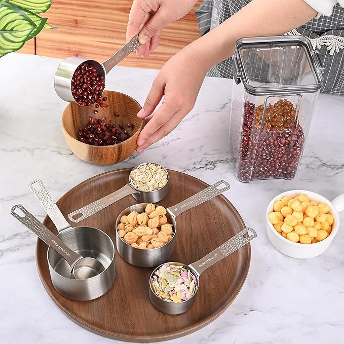 Hotsyang Measuring Cups Set, 18/8 Stainless Steel Measuring Cups Set for Kitchen & Baking, Dry & Liquid 6 Measuring Cups with 1 Rings, Nesting Metric & US Measuring Cup Set