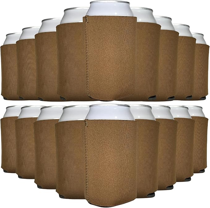 TahoeBay Neoprene Can Cooler Sleeves (50-Pack) Bulk Blank Sublimation Blanks for Vinyl Regular Size Plain Beer Coolers for Soda Cans & Bottles Black, White, Solid Color Set (Brown)