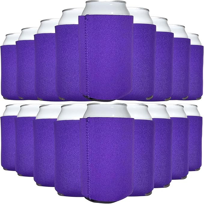 TahoeBay Neoprene Can Cooler Sleeves (50-Pack) Bulk Blank Sublimation Blanks for Vinyl Regular Size Plain Beer Coolers for Soda Cans & Bottles Black, White, Solid Color Set (Purple)