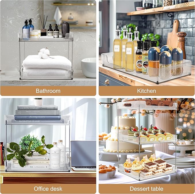 Goderewild 2-Tier Bathroom Counter Organizer, Multi-Purpose Cosmetics Skincare Shelf, Fits A4 Size Makeup Organizer for Office and Vanity Tray, Countertop Storage Solution for Kitchen,Bath.(Clear)
