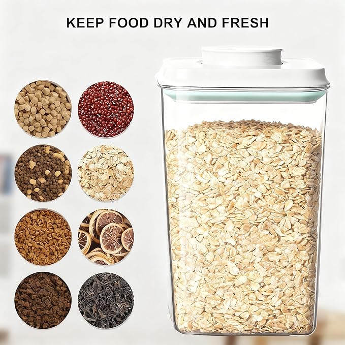 Airtight Food Storage Container with Pop Lid & 130ml Scoop, BPA-Free Cereal, Rice, Flour, Pasta & Snack Container, Stackable & Durable, Kitchen Pantry Organizer (4000ml / 4.2qt *4)