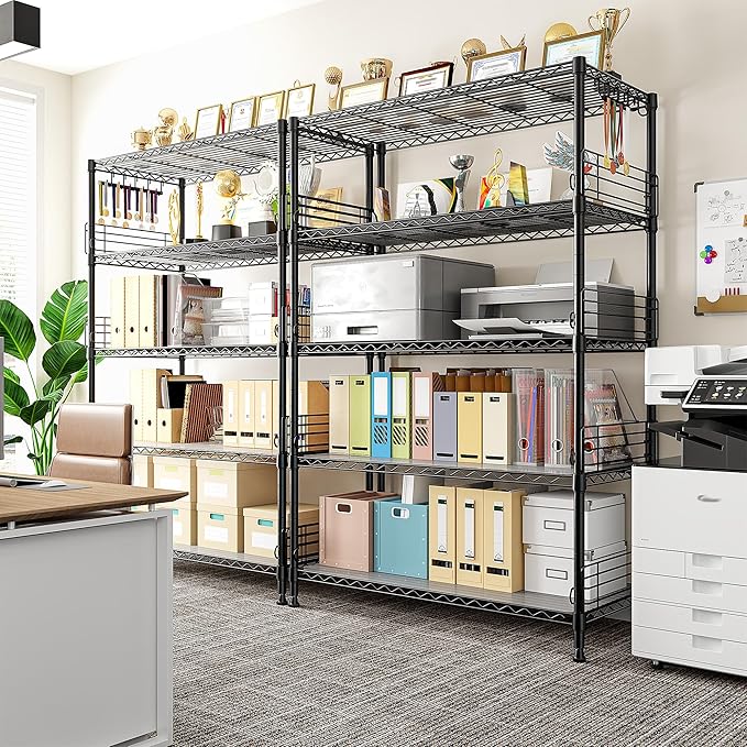 71.5‘’H Wire Shelving Unit With Shelf Linker,5 Tier Metal Shelving Pantry Kitchen Shelves with Side Blockers,Adjustable Standing Storage Shelves Rack with Hooks,Shelf for Utility Room,Basement,office