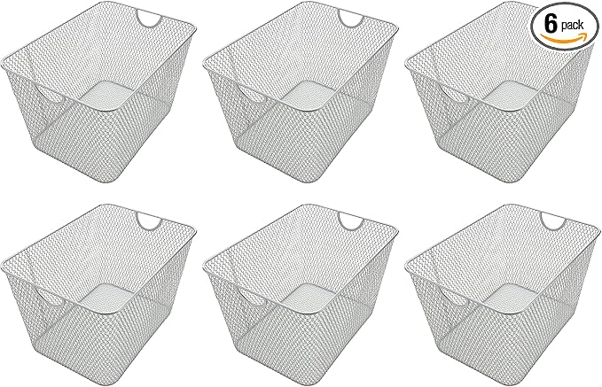 YBM HOME Kitchen Pantry Organizer Wire Basket for Shelves, Cabinets, Pantry, Countertop, Mesh Open Storage Bin Metal Basket for Organizing Food Supplies 14 x 10 x 9, Pack of 6, Silver