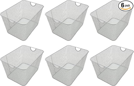 YBM HOME Kitchen Pantry Organizer Wire Basket for Shelves, Cabinets, Pantry, Countertop, Mesh Open Storage Bin Metal Basket for Organizing Food Supplies 14 x 10 x 9, Pack of 6, Silver