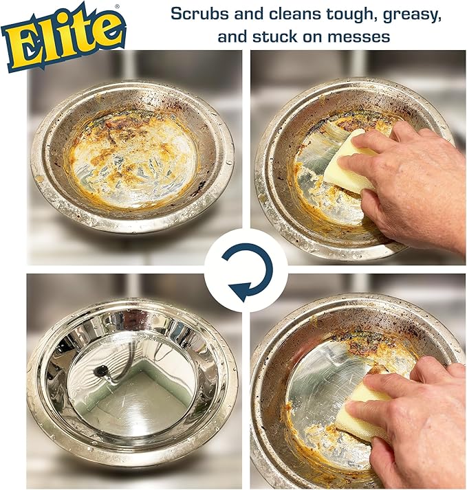 Elite All Purpose Cleaning Pad, 6 Pads (2x3pack), Non Scratch, Dish Sponge, Scrubber, Sponges for Kitchen and Household Use, Made in USA