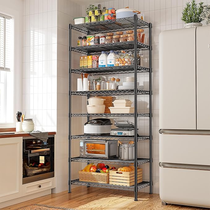 8 Tier Storage Shelves Wire Shelving Unit 1200LBS,Metal Shelving Adjustable and Heavy Duty Shelves for Storage Rack,Pantry Shelves Kitchen Office Industrial Commercial 72H X 13.8D X 23.6W