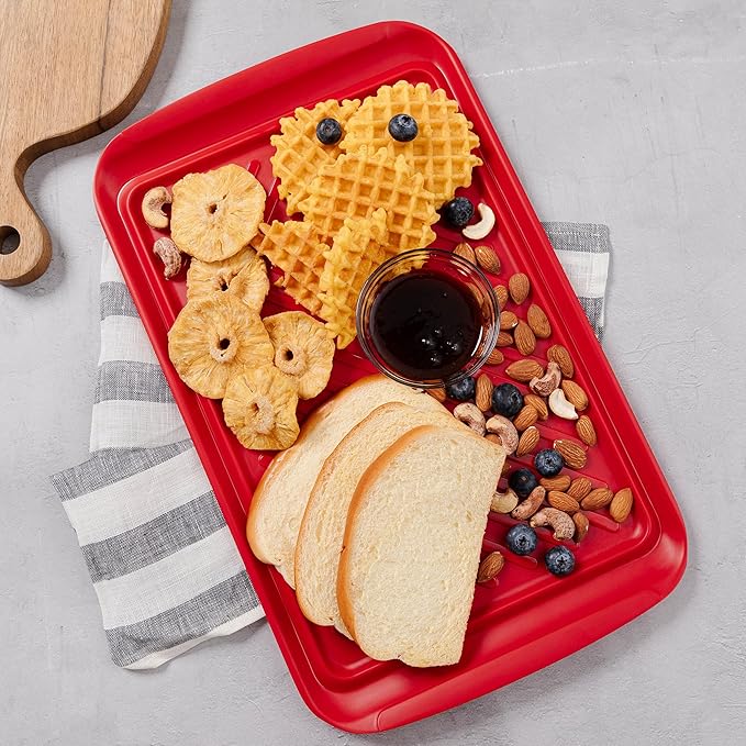 ZAROCRUS BBQ Tray for Raw Meat Prep and Cooked Food, Grill Prep and Serve Trays, Melamine Serving Trays and Platters for Food, Unbreakable Party Tray, Set of 2, Black and Red