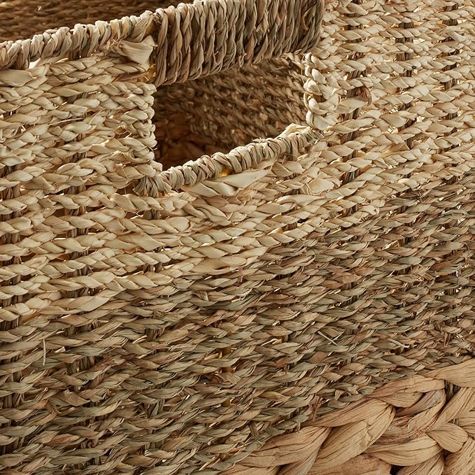 Casafield 12" x 12" Mixed Weave Storage Baskets, Natural - Set of 6 Woven Hyacinth Seagrass Wicker Storage Cube Bins for Bathroom, Bedroom, Laundry, Pantry, Shelves