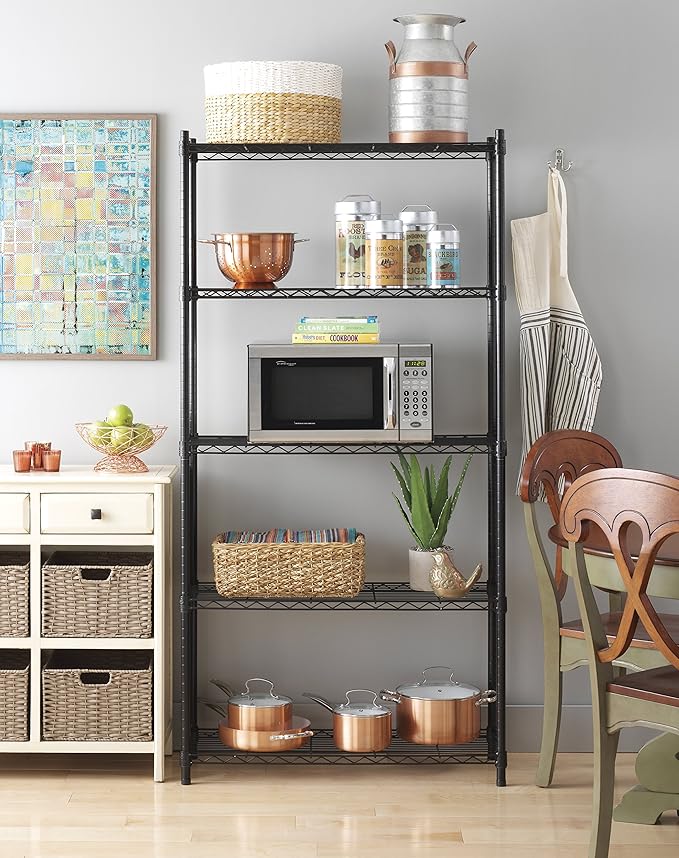 Whitmor 5 Tier Shelving Unit, Metal Storage Shelves, 400 lbs Capacity per Shelf, 2000 lbs Total, Adjustable Heavy Duty Shelf, Easy Assembly for Kitchen, Garage, Plant, 36" L x 14" W x 72" H, Black