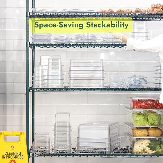 CURTA 6-Pack 1/6 Size 6" Deep NSF Polycarbonate Food Pans with Handled Lids & Drain Trays | Dishwasher & Freezer Safe Clear Container for Prep Tables, Buffet, Salad Bar, Commercial Kitchen